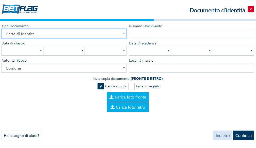 documento identità betflag